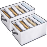 Lade-kledingorganizer, 7 vakken, opvouwbare kledingkastscheidingswanden met handvat, multifunctionele kastopbergdoos, opvouwbare kastorganizer, set van 2 (grijze rand)