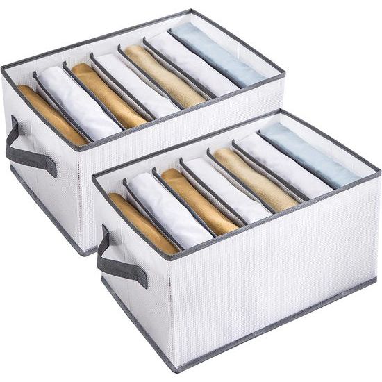 Lade-kledingorganizer, 7 vakken, opvouwbare kledingkastscheidingswanden met handvat, multifunctionele kastopbergdoos, opvouwbare kastorganizer, set van 2 (grijze rand)