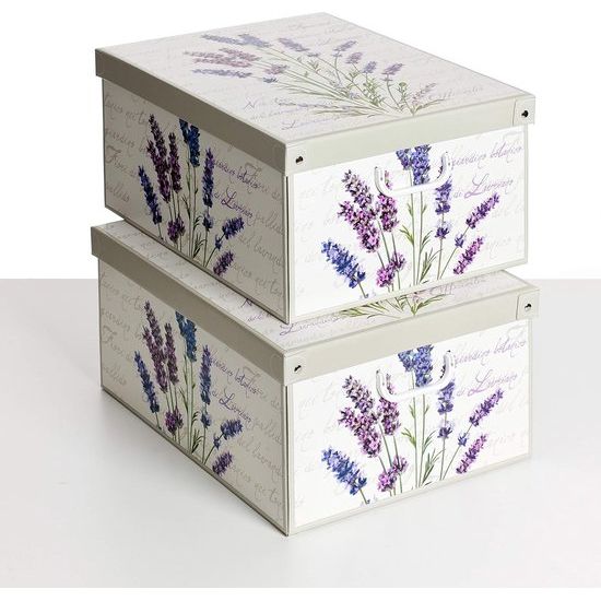 Kartonnen opbergdozen, kartonnen geschenkdozen 50x39x24cm, 2 STUKS, LAVENDEL, opbergdoos met deksel voor kleding, cadeau-idee, kartonnen stapeldoos, doos met handvatten