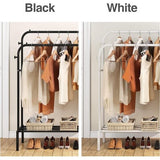 Kledingrek met 2 kledingstangen, multifunctionele kapstok van metaal met 1 plank en 4 haken, voor kleding, tassen en schoenen