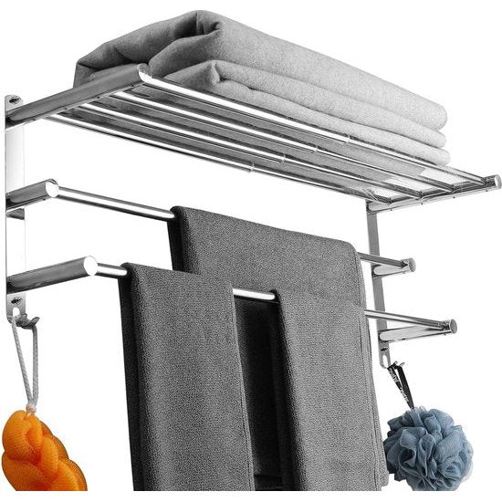 Towel Rail Extendible 43-78 cm Stainless Steel No Drilling Towel Rail Wall Shelf Suitable for Bathroom Kitchen Bath Towel Holder (3-Layer Shelf)