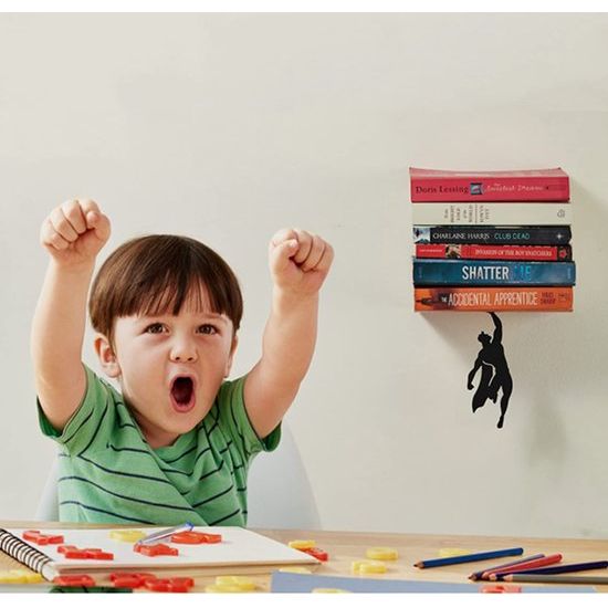 Decoratief zwevende plank, esthetische boekensteun, wandplank, wanddecoratie, boekenstandaard, rek van metaal voor jongens en mannen, wanddecoratie, zwart, boekenrek