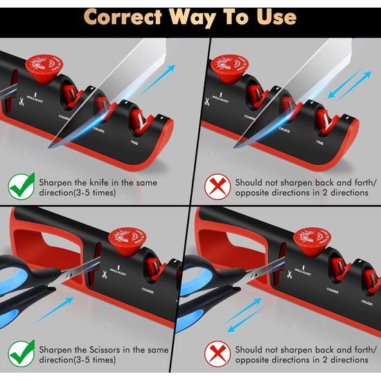 Messenslijper, 4-in-1 handmatige messenslijper met schaarslijper, 6 standen verstelbare hoekknop, multifunctionele professionele messenslijper voor restaureren, polijsten, messen en scharen.
