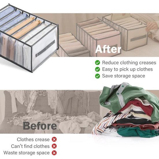 7 kledingkast opbergsysteem met ladeboxen en handgrepen, ideaal voor het opbergen van ondergoed, sokken, leggings, rokken en T-shirts.