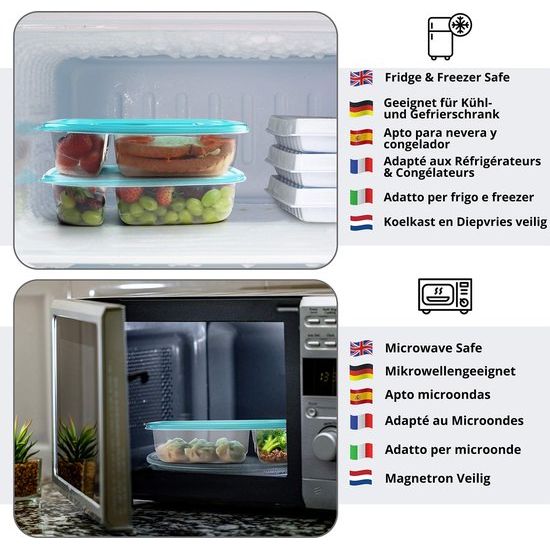 Belle Vous 10Pak Helder Herbruikbaar Plastic Voedsel Containers met 3 Vakken en Deksel - Lekbestendig, BPA Vrije Opslag Bakjes - Magnetron, Diepvries & Vaatwasser Bestendig - Meal Prep Lunchboxes