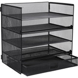 Bureau-organizer, 5 niveaus, papieren brievenbak met lade, opbergvakken, organizer met voor mappen, brieven, papier, metaal, bureau-organizer, dienblad (zwart)