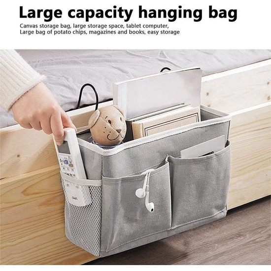 2 stuks, bedhangers, organizer, hangende opbergtas, waterdichte bedtassen voor afstandsbediening, bedhek, boek, tijdschrift, koptelefoon, kranten (zwart/beige)