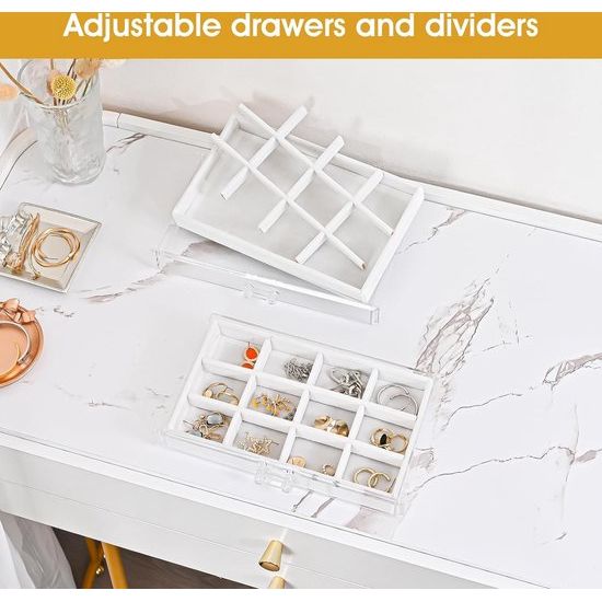 Acryl Sieraden Organizer Sieradendoos voor Dames Doorzichtige Sieradenopslag Sieradendoos Sieradendoos met 3 Laden voor Oorbellen, Ringen, Armbanden -Wit