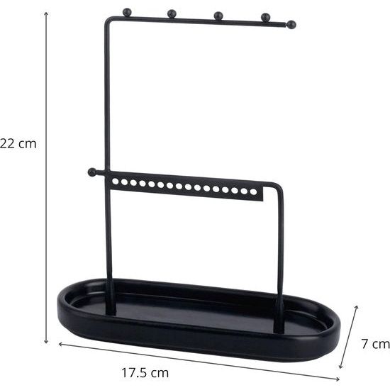 Sieradenstandaard, zwart, sieradenorganizer, sieradenboom van metaal voor kettingen en keramiek sieradenrek voor ringen, oorbellen, armbanden, horloges en accessoires, 17,5 x 7 x 22 cm