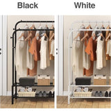 Kledingrek met 2 kledingstangen, kapstok van metaal met 2 lagen vloerplanken en 4 haken, tassen en schoenen opbergen, geschikt voor slaapkamer en woonkamer