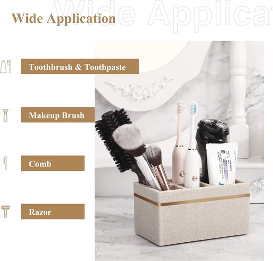Tandenborstelhouder, 5 vakken, elektrische tandenborstelhouder met afvoergat, tandenborstelstandaard, hars, tandenborstelhouder voor badkamer, tandenborstelhouder voor tandpasta, zand, kaki