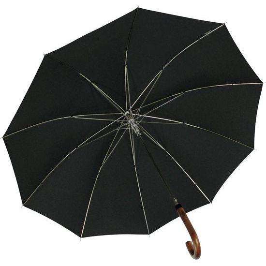 Men's Automatic Umbrella with Real Wood Round Hook Handle, black, Umbrella XXL automatic