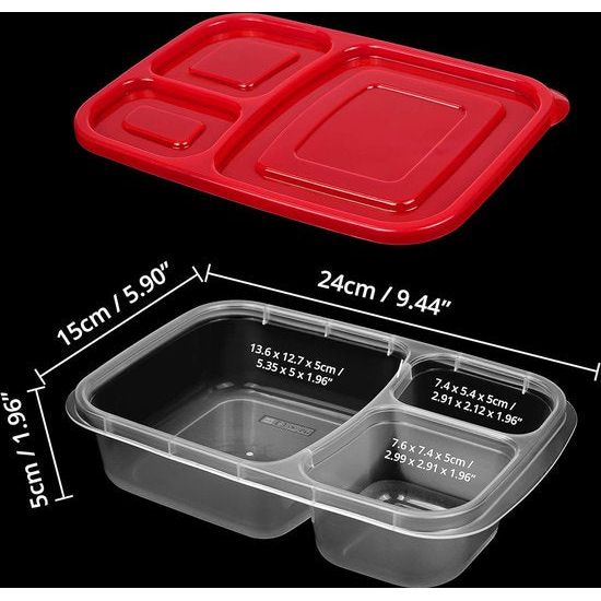 Bento Lunchbox Herbruikbaar 3 compartimenten (7 stuks) Doorzichtige dozen met dekselset - Magnetron-, vaatwasser- en vriezerbestendig - Stapelbare plastic lunchbox Volwassenen en kinderen