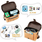 Prachtige leren crossbody handtas voor Fujifilm Instax Mini 11/Mini 9/Mini 8/Mini 90/Mini 70/Mini 7s/Mini Liplay/Vierkant SQ1/SQ6 Polaroid PIC-300 Instant Camera met Film Pack Pocket, Bruin, Retro