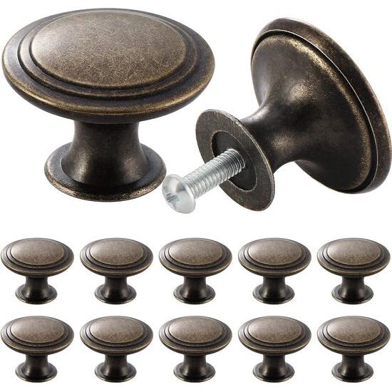 24pcs Vintage Bronze Antique Style 30mm Round Furniture Door Knobs