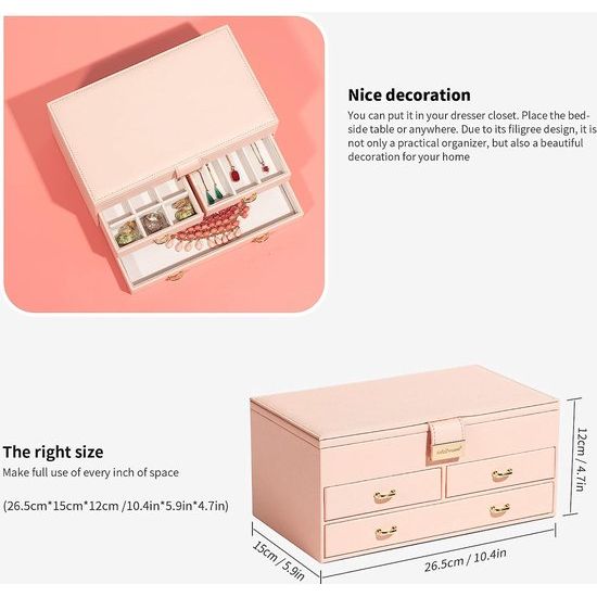 Sieradenkistje met opbergvak, afsluitbare ordners voor ringen, armbanden, oorbellen,