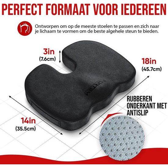 Zitkussen orthopedisch voor bureaustoel, lendenkussen voor stoel, zitkussen auto, rugkussen bureaustoel - rugkussen van traagschuim, wasbare hoes
