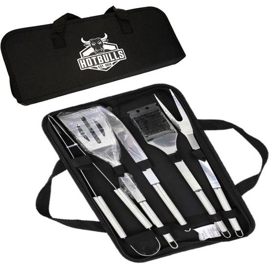 Grillbestek-set, grillaccessoires, 5-delige grillset, cadeau voor mannen, verjaardag, grilltang, grillborstel, grillmes, kwast met siliconen, grillspatel, cadeau-idee, Kerstmis