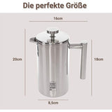 NOUTEN Premium roestvrijstalen French Press 0,6 l – isolerende werking dankzij dubbelwandige constructie – schaal voor perfecte bereiding – inclusief reservefilters – 2 jaar geld terug