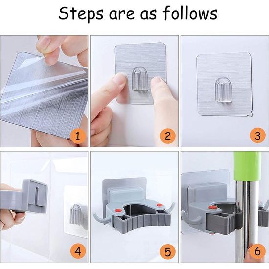 Apparaathouder, zelfklevende dweil- en bezemhouder, boren niet nodig, voor keuken, badkamer, tuin, garage, 6 stuks