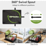 Afdruiprek, roestvrijstalen afdruiprek voor aanrecht met keukengereihouder, afdruiprek met bekerhouder, snijplankhouder en afwasmat (zwart)