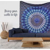 blue colour mandala wall tapestry, psychedelic Indian peacock bed linen, Bohemian, hanging flower pattern bed, Hippie tapestry