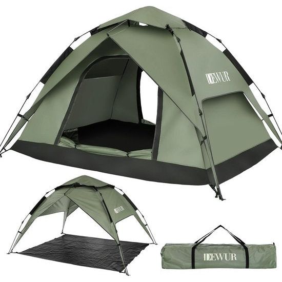 Campingtent voor 3-4 personen, waterdichte pop-up koepeltent, familietent, strandtent, paviljoentent, schaduwtent, zon, uv-bescherming, voor trekking, camping, outdoor, festival