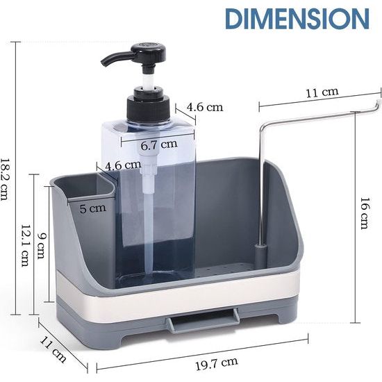 Spoelorganizer, zeepdispenser met sponshouder, spoelbakorganizer van roestvrij staal, keukenorganizer met zeepdispenser, afdruipbak voor keuken