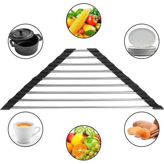 Afdruiprek servies opvouwbaar, oprolbaar afdruiprek servies, driehoekig afdruiprek spoelbak roestvrij staal multifunctionele afdruiprekmand voor kopjes, fruit, groenten, keukenorganizer (41,5 x 23 cm)