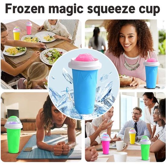 Slush beker siliconen knijpbeker slush ijsbeker om te kneden bevroren maker smoothie beker zomer slush cup met rietje lepel voor lekkere slush ijs (geel)