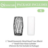 Glazen bloemenvaas met geometrische metalen plankstandaard, kristalheldere terrariumplantenbak, knopglasvazen voor bloemen, hydrocultuurplant, middelstuk voor bruiloft op thuiskantoor, zwart, 21,5 cm