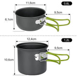 Campingpannenset, aluminium kampeerpot, buitenkookgerei met opvouwbaar bestek, campingservies voor 2 personen, campingservies voor wandelen, vissen, picknick, FDA-gecertificeerd