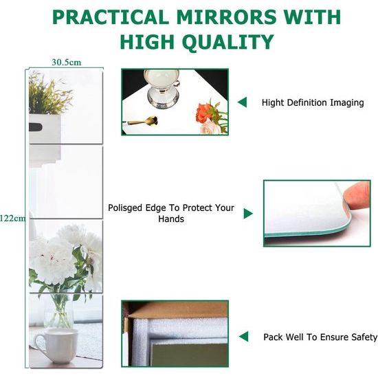 Zelfklevende spiegeltegels, HD spiegel, glazen spiegel, wandspiegel, zelfklevende tegelspiegel, wandsticker, decoratieve spiegel om op kast, deur, woonkamer, muur te plakken