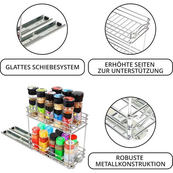 Uittrekbare 2-traps kruidenkeukenkast organizer, 12 x 26 x 23,8 cm (b x d x h), kruidenorganizer