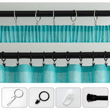 Gordijnen met ruchesband, korte voile raamgordijnen, woonkamer, transparante vitrages, winkelgordijn, slaapkamer, moderne lusgordijnen, set van 2, 140 x 225 cm (b x h), turkoois