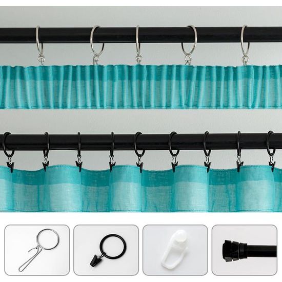 Gordijnen met ruchesband, korte voile raamgordijnen, woonkamer, transparante vitrages, winkelgordijn, slaapkamer, moderne lusgordijnen, set van 2, 140 x 225 cm (b x h), turkoois