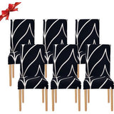 Jaotto - Universele stoelhoezen, stretch stoelhoezen - set van 6 moderne stoelhoezen - elastische duurzame stoelhoezen voor eetkamer decoratie - Zwart Gelijnd, 6 stuks