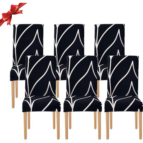 Jaotto - Universele stoelhoezen, stretch stoelhoezen - set van 6 moderne stoelhoezen - elastische duurzame stoelhoezen voor eetkamer decoratie - Zwart Gelijnd, 6 stuks