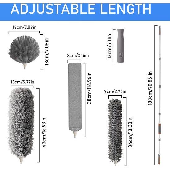 Telescopische wasbare plumeau, microvezelstofdoek met aluminium telescoopsteel 230 cm, microvezelstofdoek hoekbezem voor het reinigen van plafonds, spinnenwebben, kroonluchters, gaten