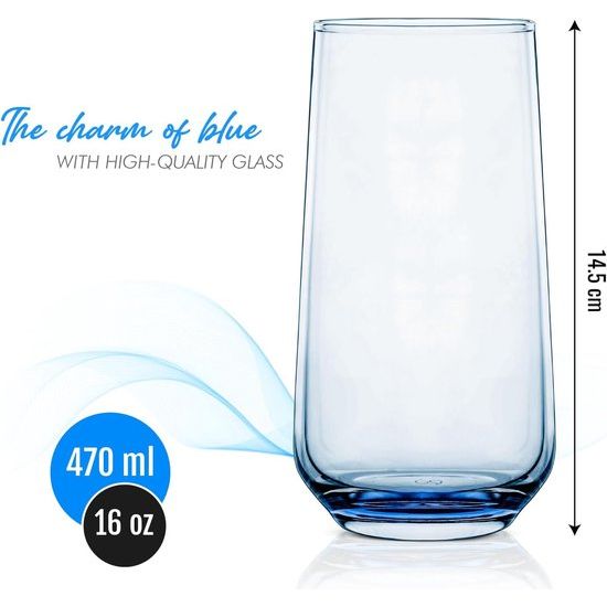 6-delige waterglazenset voor cocktails & mocktails drinkglazenset longdrinkglazen (lichtblauw 470 ml)