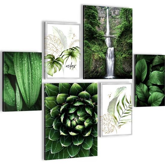 klaar om op te hangen - geen extra lijst nodig - groene bladeren waterval moderne plant natuur - woonkamer slaapkamer