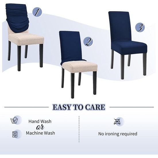 Stoelhoezen voor eetkamerstoelen, eetkamerstoelen, set van 6, stretch, eetkamerstoelhoezen, spandex, afneembaar, wasbaar, voor keuken, hotel, eetkamer (marineblauw)