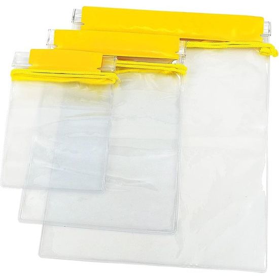 Waterdichte tas, waterdichte tas, documententas, waterdichte tas, droge tas voor camera's en mobiele telefoons, waterdichte tassen voor reizen, thuis en buiten, 3 stuks, geel, Transparante