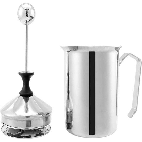 500 ml roestvrij staal dubbel gaas melkopschuimer handgemaakt, 8 x 8 x 18 cm, perfect melkschuim Dankzij dubbele zeef en speciaal drukmechanisme