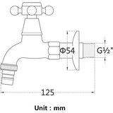 Wasmachinekraan van messing met G1/2 waterleidinguitloop - antieke kruishendel kraan voor tuin wasruimte toilet (zwart)