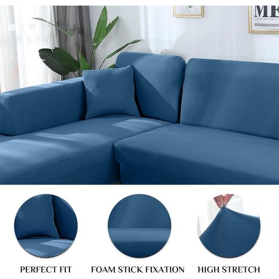 Bankhoes, hoekbank, L-vorm, links, rechts, stretch, 2-delige set met 2 kussenslopen, afneembaar, universeel, elastische bankovertrek, L-vormig (3-zits + 4 zits, aquamarijn)