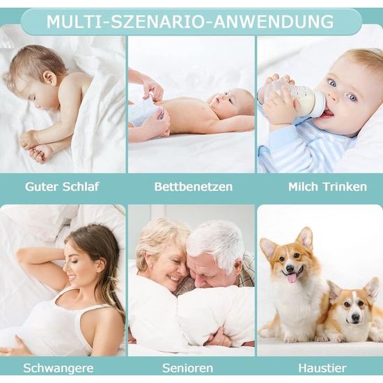 Matrasbeschermer, waterdicht, 200 x 200 cm, hoeslaken, ademende matrasoplegger, incontinentie-oplegger, waterdichte matrasbescherming, vochtbescherming, hoeslaken, cyaan