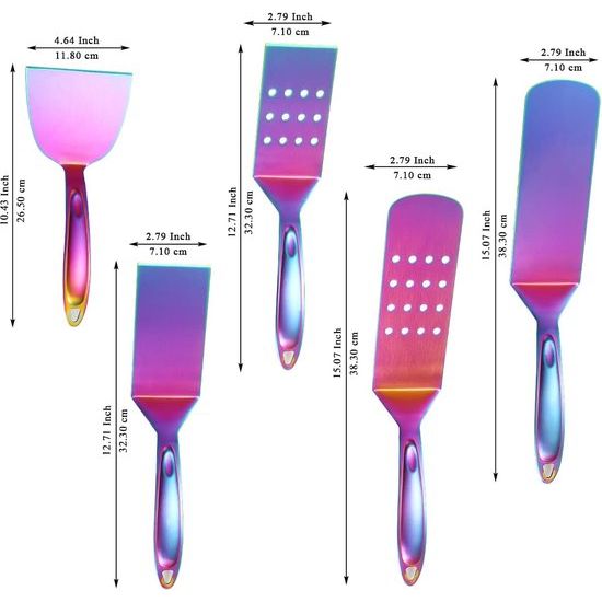 Rainbow BBQ-accessoireset, 5 stuks, roestvrijstalen handgreep met baklite, geen smelten, geen loslaten en hittebestendig, grill-grill-grill-accessoires