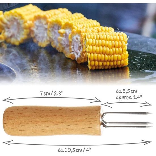 16 x gepofte aardappelvorken met 3 roestvrijstalen tanden, roestvrij, herbruikbaar als maïsspies, schilhulpmiddel (16 stuks - hout)