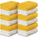 Set van 12 theedoeken, 38 x 64 cm, katoenen theedoeken, machinewasbaar (geel en wit)